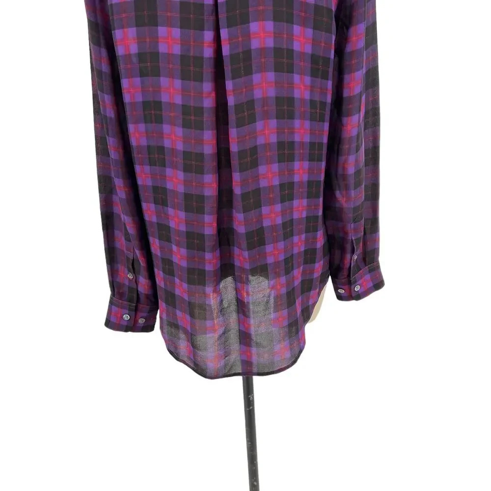 Equipment Purple Black Red‎ Plaid Check Collared Button Down Silk Blouse Small - Picture 8 of 11